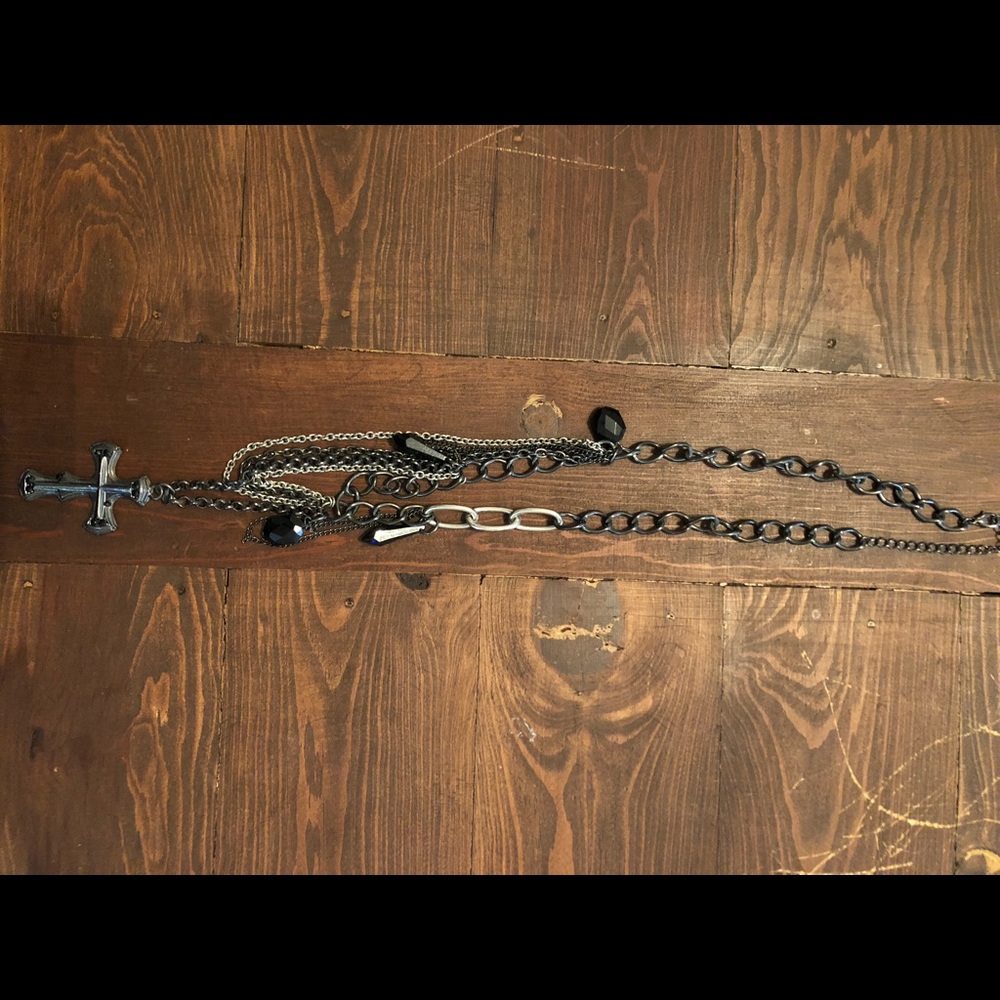 Medium length black cross necklace